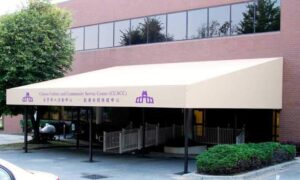 Commercial Fabric Awning with graphics manufactured by Baltimore Canvas