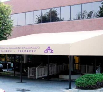 Commercial Fabric Awning with graphics manufactured by Baltimore Canvas