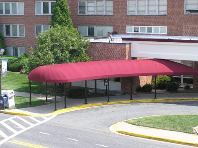 Harford Memorial Hospital pair of arched entrance canopies by Baltimore Canvas